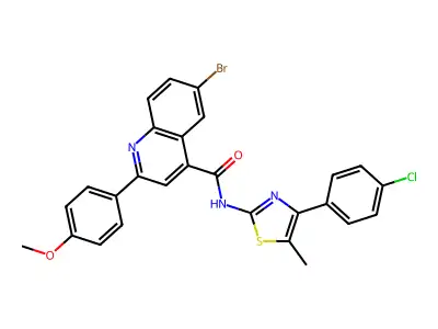 6-bromo-N-[4-(4-chlorophenyl)-5-methyl-1,3-thiazol-2-yl]-2-(4-methoxyphenyl)quinoline-4-carboxamide structure