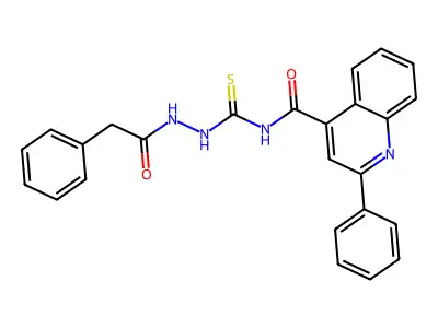 2-phenyl-N-[[(2-phenylacetyl)amino]carbamothioyl]quinoline-4-carboxamide structure