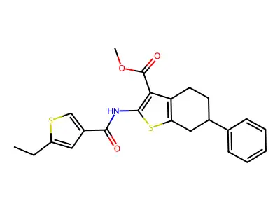 methyl 2-[(5-ethylthiophene-3-carbonyl)amino]-6-phenyl-4,5,6,7-tetrahydro-1-benzothiophene-3-carboxylate structure
