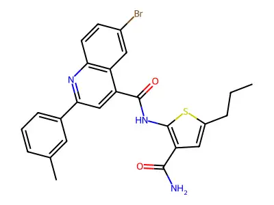 6-bromo-N-(3-carbamoyl-5-propylthiophen-2-yl)-2-(3-methylphenyl)quinoline-4-carboxamide structure