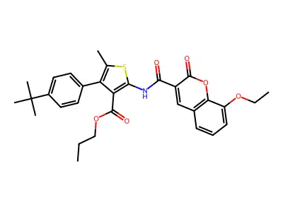 propyl 4-(4-tert-butylphenyl)-2-[(8-ethoxy-2-oxochromene-3-carbonyl)amino]-5-methylthiophene-3-carboxylate structure