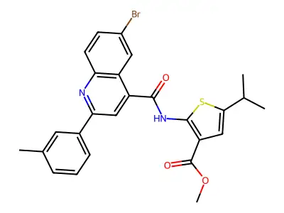 methyl 2-({[6-bromo-2-(3-methylphenyl)-4-quinolinyl]carbonyl}amino)-5-isopropyl-3-thiophenecarboxylate structure