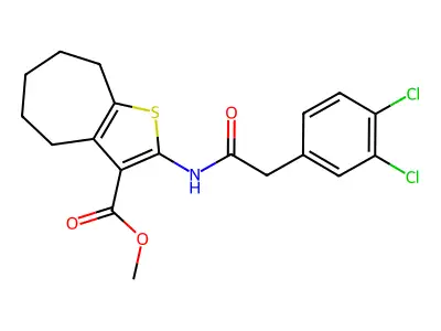 methyl 2-{[(3,4-dichlorophenyl)acetyl]amino}-5,6,7,8-tetrahydro-4H-cyclohepta[b]thiophene-3-carboxylate structure