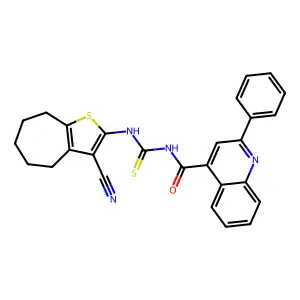 N-[(3-cyano-5,6,7,8-tetrahydro-4H-cyclohepta[b]thiophen-2-yl)carbamothioyl]-2-phenylquinoline-4-carboxamide structure