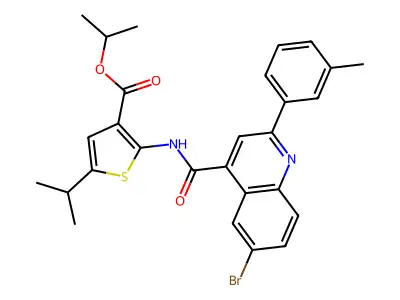 isopropyl 2-({[6-bromo-2-(3-methylphenyl)-4-quinolinyl]carbonyl}amino)-5-isopropyl-3-thiophenecarboxylate structure