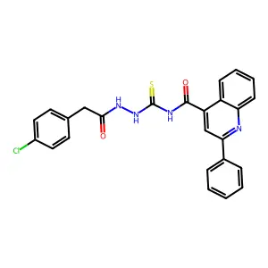 N-[[[2-(4-chlorophenyl)acetyl]amino]carbamothioyl]-2-phenylquinoline-4-carboxamide structure