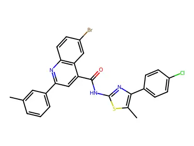 6-bromo-N-[4-(4-chlorophenyl)-5-methyl-1,3-thiazol-2-yl]-2-(3-methylphenyl)quinoline-4-carboxamide structure