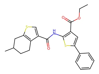 ethyl 2-[(6-methyl-4,5,6,7-tetrahydro-1-benzothiophene-3-carbonyl)amino]-5-phenylthiophene-3-carboxylate structure