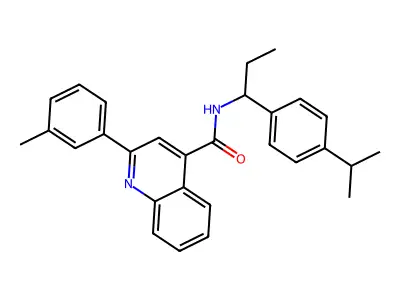 2-(3-methylphenyl)-N-[1-(4-propan-2-ylphenyl)propyl]quinoline-4-carboxamide structure