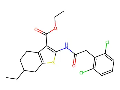 ethyl 2-{[(2,6-dichlorophenyl)acetyl]amino}-6-ethyl-4,5,6,7-tetrahydro-1-benzothiophene-3-carboxylate structure