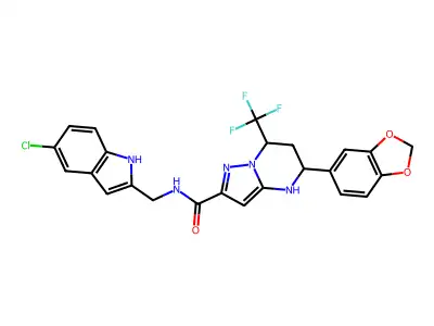 5-(1,3-benzodioxol-5-yl)-N-[(5-chloro-1H-indol-2-yl)methyl]-7-(trifluoromethyl)-4,5,6,7-tetrahydropyrazolo[1,5-a]pyrimidine-2-carboxamide structure