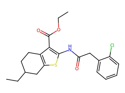 ethyl 2-{[(2-chlorophenyl)acetyl]amino}-6-ethyl-4,5,6,7-tetrahydro-1-benzothiophene-3-carboxylate structure