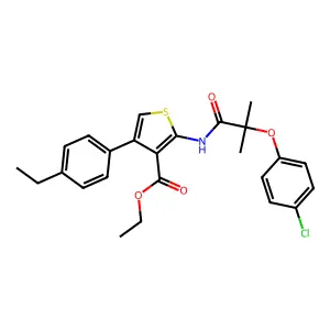 ethyl 2-[[2-(4-chlorophenoxy)-2-methylpropanoyl]amino]-4-(4-ethylphenyl)thiophene-3-carboxylate structure