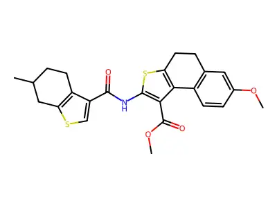 methyl 7-methoxy-2-[(6-methyl-4,5,6,7-tetrahydro-1-benzothiophene-3-carbonyl)amino]-4,5-dihydrobenzo[e][1]benzothiole-1-carboxylate structure