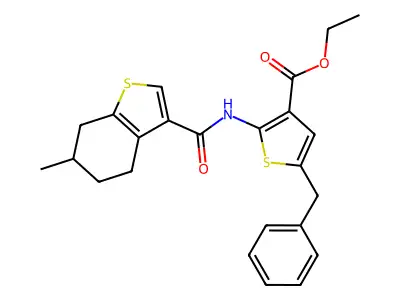 ethyl 5-benzyl-2-[(6-methyl-4,5,6,7-tetrahydro-1-benzothiophene-3-carbonyl)amino]thiophene-3-carboxylate structure