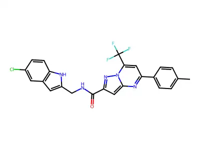 N-[(5-chloro-1H-indol-2-yl)methyl]-5-(4-methylphenyl)-7-(trifluoromethyl)pyrazolo[1,5-a]pyrimidine-2-carboxamide structure