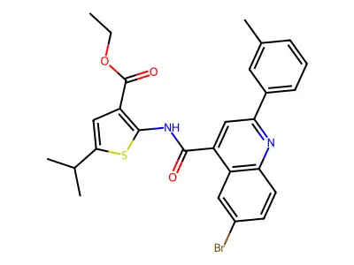 ethyl 2-({[6-bromo-2-(3-methylphenyl)-4-quinolinyl]carbonyl}amino)-5-isopropyl-3-thiophenecarboxylate structure