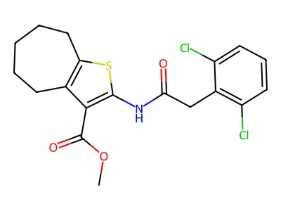 methyl 2-{[(2,6-dichlorophenyl)acetyl]amino}-5,6,7,8-tetrahydro-4H-cyclohepta[b]thiophene-3-carboxylate structure