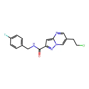 6-(2-chloroethyl)-N-(4-fluorobenzyl)pyrazolo[1,5-a]pyrimidine-2-carboxamide structure