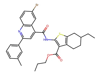 propyl 2-({[6-bromo-2-(3-methylphenyl)quinolin-4-yl]carbonyl}amino)-6-ethyl-4,5,6,7-tetrahydro-1-benzothiophene-3-carboxylate structure