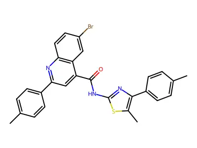 6-bromo-N-[5-methyl-4-(4-methylphenyl)-1,3-thiazol-2-yl]-2-(4-methylphenyl)quinoline-4-carboxamide structure