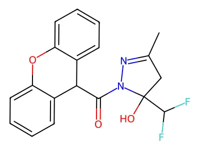 [5-(difluoromethyl)-5-hydroxy-3-methyl-4H-pyrazol-1-yl]-(9H-xanthen-9-yl)methanone structure