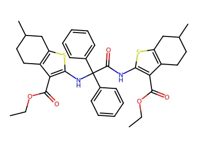 Benzo[b]thiophene-3-carboxylic acid, 2,2'-[(2-oxo-1,1-diphenyl-1,2-ethanediyl)diimino]bis[4,5,6,7-tetrahydro-6-methyl-, diethyl ester structure