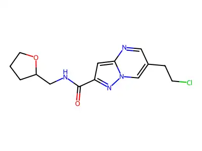 6-(2-chloroethyl)-N-(oxolan-2-ylmethyl)pyrazolo[1,5-a]pyrimidine-2-carboxamide structure