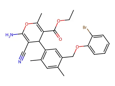 ethyl 6-amino-4-{5-[(2-bromophenoxy)methyl]-2,4-dimethylphenyl}-5-cyano-2-methyl-4H-pyran-3-carboxylate structure