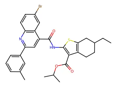 propan-2-yl 2-({[6-bromo-2-(3-methylphenyl)quinolin-4-yl]carbonyl}amino)-6-ethyl-4,5,6,7-tetrahydro-1-benzothiophene-3-carboxylate structure