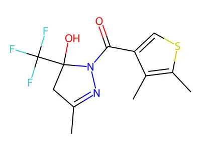 (4,5-dimethylthiophen-3-yl)-[5-hydroxy-3-methyl-5-(trifluoromethyl)-4H-pyrazol-1-yl]methanone structure