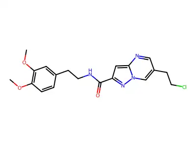 6-(2-chloroethyl)-N-[2-(3,4-dimethoxyphenyl)ethyl]pyrazolo[1,5-a]pyrimidine-2-carboxamide structure