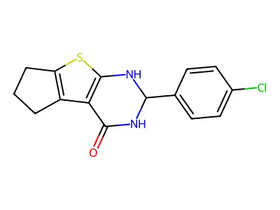 2-(4-chlorophenyl)-1,2,3,5,6,7-hexahydro-4H-cyclopenta[4,5]thieno[2,3-d]pyrimidin-4-one structure