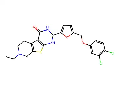 2-[5-[(3,4-Dichlorophenoxy)methyl]-2-furanyl]-7-ethyl-2,3,5,6,7,8-hexahydropyrido[4',3':4,5]thieno[2,3-d]pyrimidin-4(1H)-one structure