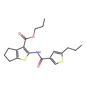 propyl 2-[(5-propylthiophene-3-carbonyl)amino]-5,6-dihydro-4H-cyclopenta[b]thiophene-3-carboxylate structure