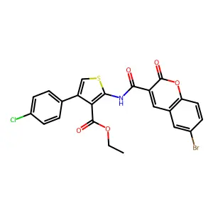 ethyl 2-(6-bromo-2-oxo-2H-chromene-3-carboxamido)-4-(4-chlorophenyl)thiophene-3-carboxylate structure
