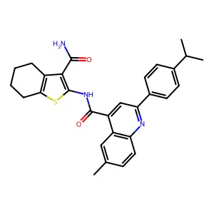 N-(3-carbamoyl-4,5,6,7-tetrahydro-1-benzothiophen-2-yl)-6-methyl-2-(4-propan-2-ylphenyl)quinoline-4-carboxamide structure