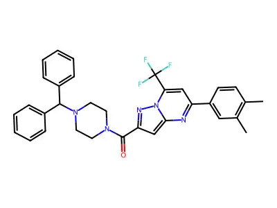[5-(3,4-Dimethylphenyl)-7-(trifluoromethyl)pyrazolo[1,5-a]pyrimidin-2-yl][4-(diphenylmethyl)-1-piperazinyl]methanone structure