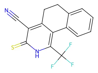 3-thioxo-1-(trifluoromethyl)-2,3,5,6-tetrahydrobenzo[h]isoquinoline-4-carbonitrile structure