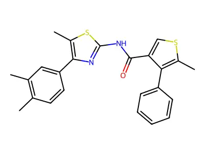 N-[4-(3,4-dimethylphenyl)-5-methyl-1,3-thiazol-2-yl]-5-methyl-4-phenylthiophene-3-carboxamide structure