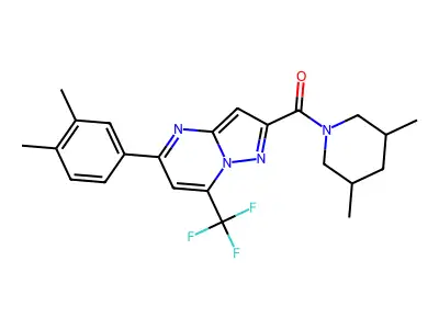 [5-(3,4-dimethylphenyl)-7-(trifluoromethyl)pyrazolo[1,5-a]pyrimidin-2-yl]-(3,5-dimethylpiperidin-1-yl)methanone structure