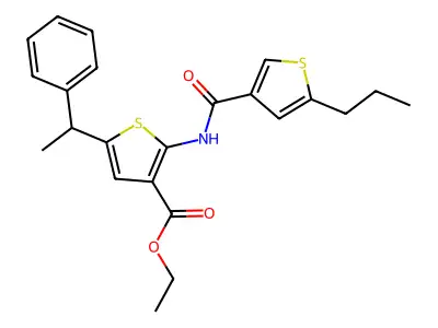ethyl 5-(1-phenylethyl)-2-[(5-propylthiophene-3-carbonyl)amino]thiophene-3-carboxylate structure