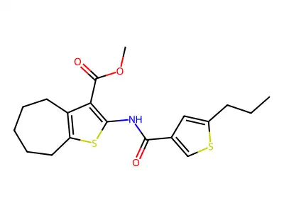 methyl 2-[(5-propylthiophene-3-carbonyl)amino]-5,6,7,8-tetrahydro-4H-cyclohepta[b]thiophene-3-carboxylate structure