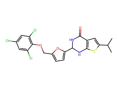 2,3-Dihydro-6-(1-methylethyl)-2-[5-[(2,4,6-trichlorophenoxy)methyl]-2-furanyl]thieno[2,3-d]pyrimidin-4(1H)-one structure