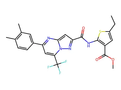 methyl 2-({[5-(3,4-dimethylphenyl)-7-(trifluoromethyl)pyrazolo[1,5-a]pyrimidin-2-yl]carbonyl}amino)-5-ethylthiophene-3-carboxylate structure