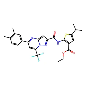 ethyl 2-({[5-(3,4-dimethylphenyl)-7-(trifluoromethyl)pyrazolo[1,5-a]pyrimidin-2-yl]carbonyl}amino)-5-isopropyl-3-thiophenecarboxylate structure