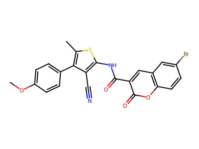 6-bromo-N-[3-cyano-4-(4-methoxyphenyl)-5-methylthiophen-2-yl]-2-oxochromene-3-carboxamide structure