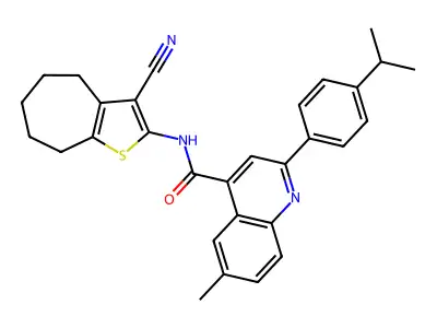 N-(3-Cyano-5,6,7,8-tetrahydro-4H-cyclohepta[b]thien-2-yl)-6-methyl-2-[4-(1-methylethyl)phenyl]-4-quinolinecarboxamide structure