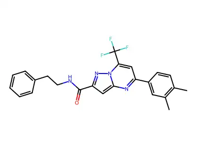 5-(3,4-dimethylphenyl)-N-(2-phenylethyl)-7-(trifluoromethyl)pyrazolo[1,5-a]pyrimidine-2-carboxamide structure