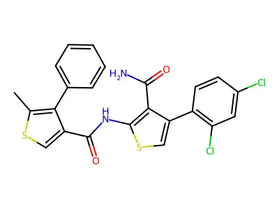 4-(2,4-dichlorophenyl)-2-[(5-methyl-4-phenylthiophene-3-carbonyl)amino]thiophene-3-carboxamide structure